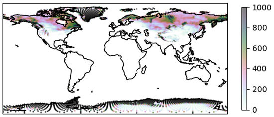 Assimilation of GHCN - background snow depth (mm) 12/22/2019